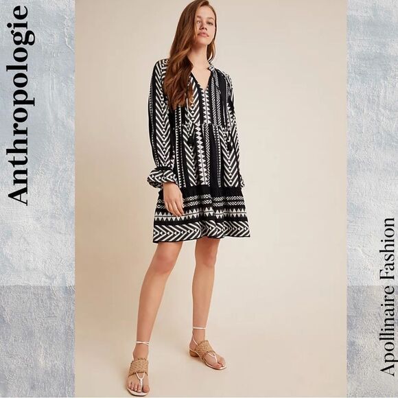 Anthropologie Dominique Tunic Dress in Black White Patterns Medium New - Picture 3 of 8